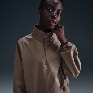 Nike Sportswear Collection oversized top van keperstof met korte rits voor dames - Bruin