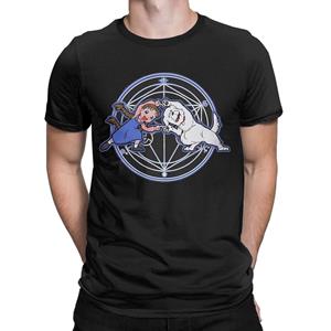 FT women t shirt Heren T-shirts Fusion Fullmetal Alchemist Anime Vintage 100% Katoenen T-shirts Korte Mouw Nina en Hond T-shirts S zwart