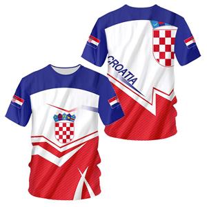 ETST 007 Zomer Kroatische vlag voetbal grafische 3D-print heren stoere stijl casual sport losse ronde hals korte mouw t-shirt tops S