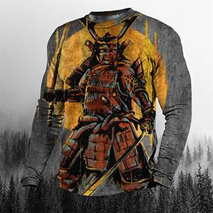 ETST 007 Supercoole vintage Japanse Samurai heren T-shirt O-hals katoenen herenkleding Oversized casual tops met lange mouwen 3D-geprint T-shirt S