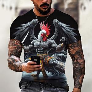 ETST 013 3D Print Heren T-shirts Losse pasvorm Creatieve dieren Grafische haan Heldenprint T-shirt voor heren Grappige mode Herenkleding Zomer S