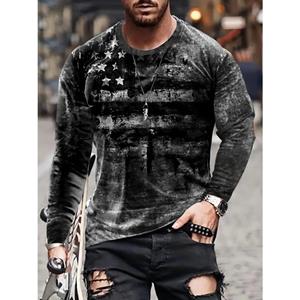 ForYourBeauty Vintage Casual 3D Faded Flag Tee voor heren: Stijlvolle lange mouwen, lichte stretch, comfort en duurzaamheid voor alle seizoenen M