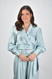 Zimmermann cropped blouse Silk Wrap met blousonmouwen blauw