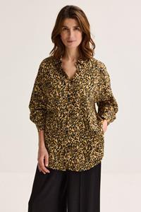 Améline Lange Luipaardblouse In Linnenmix