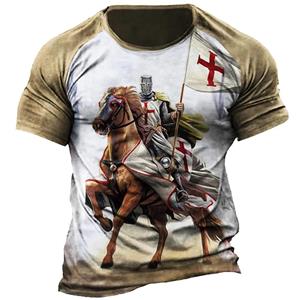 Subilier Zomer T-shirt Heren Korte Mouw Shirt Vintage Templar Grafische 3D Print T-shirt Casual Oversized Kleding Hoge Kwaliteit Tops XS