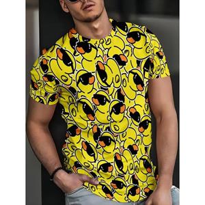 HerSight Lente Zomer Tops Heren Plus Size Kleding Eend Dier 3D Print T-shirt Geel Patroon T-shirts O Hals Korte Mouw Top Ademende Heren Shirts XS geel