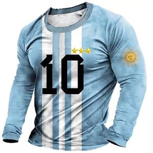 ETST WENDY 005 Heren T-shirt T-shirt Grafisch Ronde Hals Kleding Kleding 3D Print Argentinië Voetbal Casual Lange Mouw Print Vintage Mode S