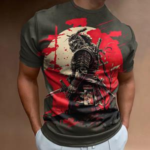 Etst 003 Nieuwe 3D Japanse Samurai Print Heren T-shirt Retro Casual Herenkleding Losse Oversized Tee Zomer Korte Mouwen Voor Heren Tops S