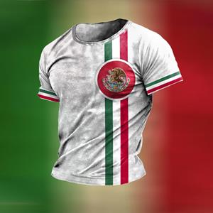 Laoxu Mexico T-shirt voor heren Mode 3D Eagle Nationale Vlag Printpatroon Korte mouw Oversized T-shirt Vrijetijdskleding O-hals T-shirt Streetwear S wit