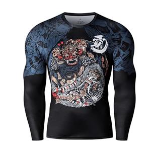 ETST 012 Heren Zomer Herfst Casual 3D Print Lange Mouw T-shirt Zwart O Hals Slim Fit Mannelijke Grafische Tees Top Hombre Ropa Fitness T-shirt S