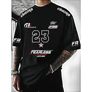 ETST 007 Herenmode Racing Style Engels Print Casual T-shirt, Grafische Tee S