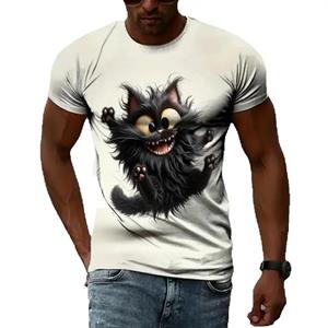 Plus Size FUGUIS Dieren T-shirt voor heren Zomer Korte mouw Kattenprint T-shirt Mode Streetwear Oversized Kleding Casual Ronde hals Trui 5XL