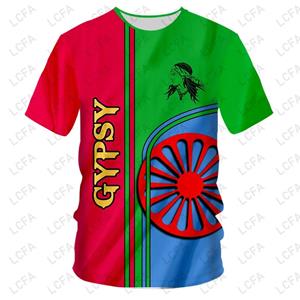 ETST 07 Zomer Heren T-shirts Romeinse Zigeuner Vlag 3D Print Korte mouwen T-shirt Herenkleding Buiten Casual Oversized Tops 4XL
