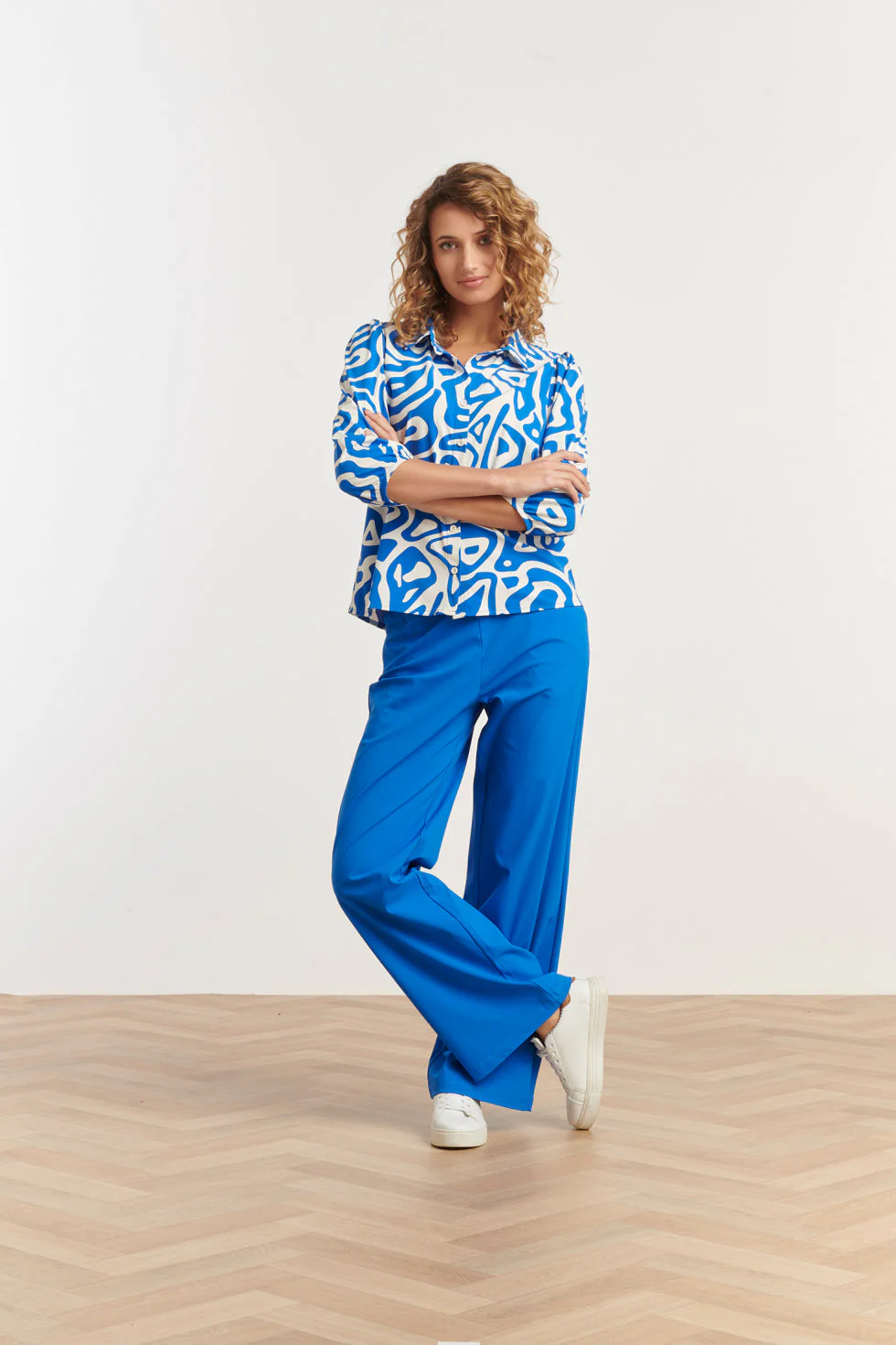 Smashed Lemon 25233 wijde broek van travel kwaliteit in cobalt blauw