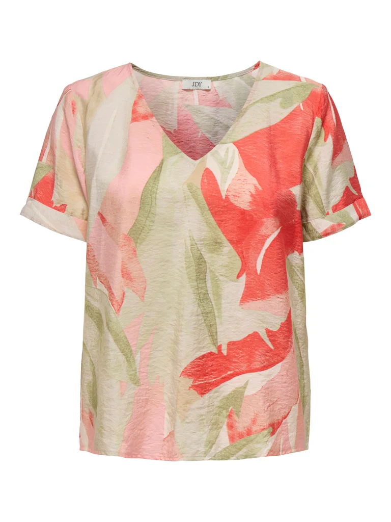 Jacqueline de Yong camille s/s v-neck top wvn 15347361 sandshell rose of sharon
