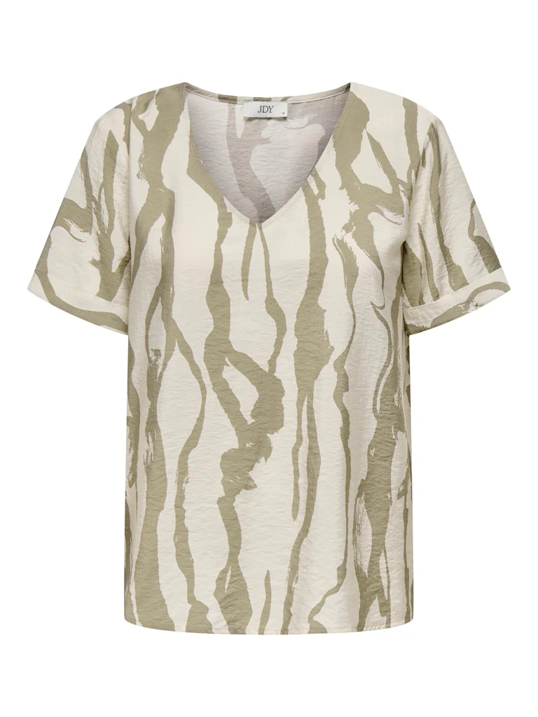 Jacqueline de Yong camille s/s v-neck top wvn 15347361 sandshell mermaid abstract