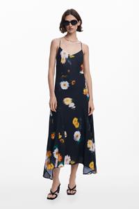 Desigual Bloemenjurk met spaghettibandjes van chiffon - BLACK
