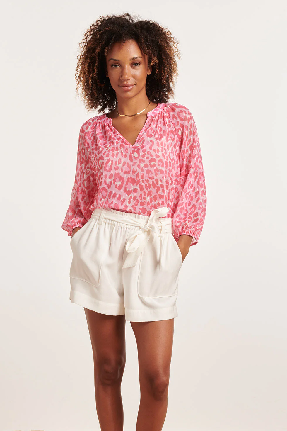 Smashed Lemon 24301 chiffon top met 3/4 pofmouwen in roze animal print