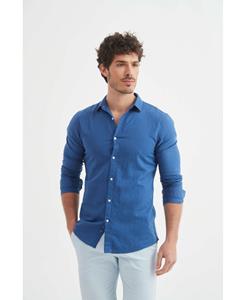 William de Faye Linnen shirt blauw