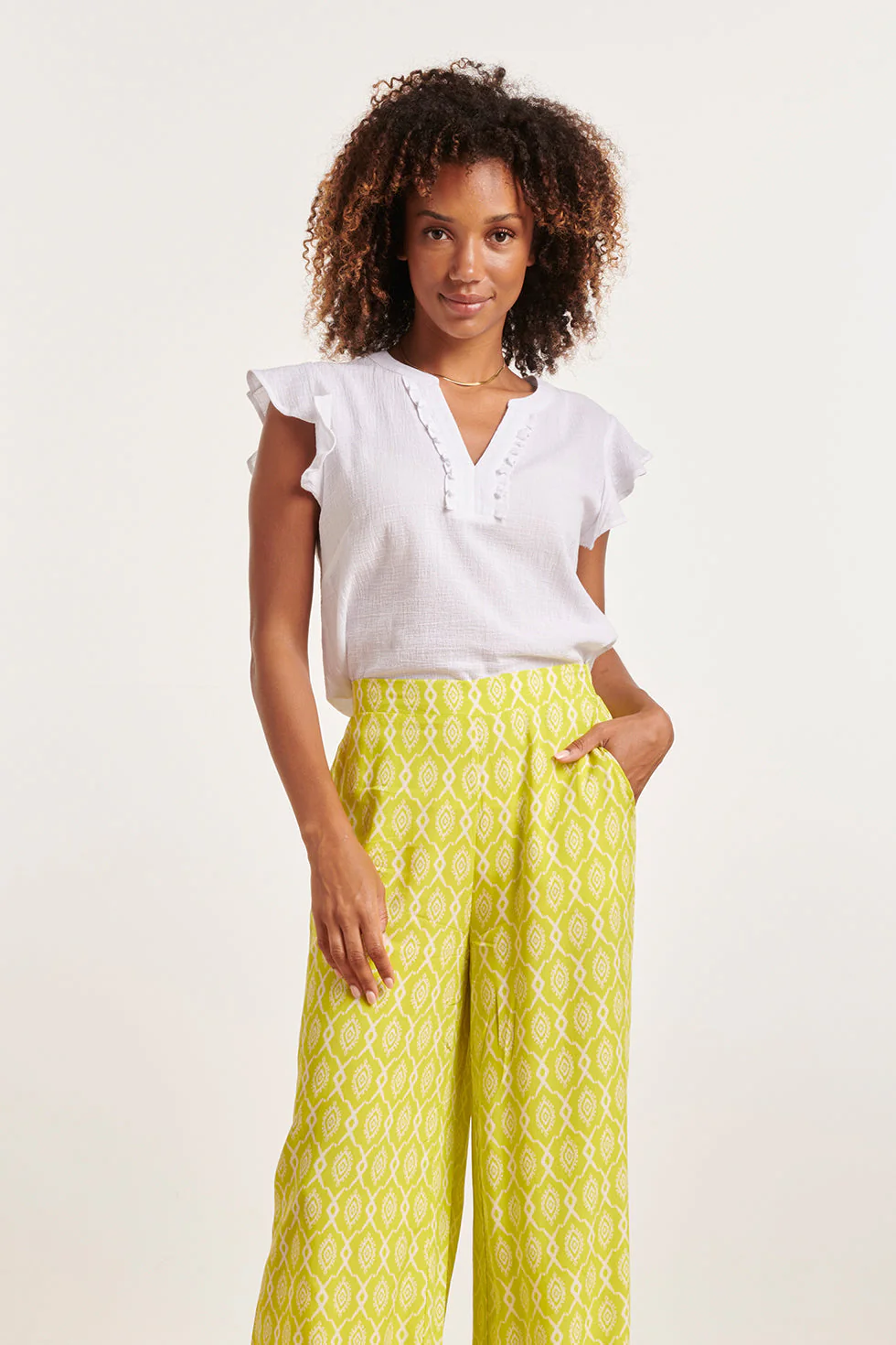 Smashed Lemon 24359 dames korte ruffle mouw witte top
