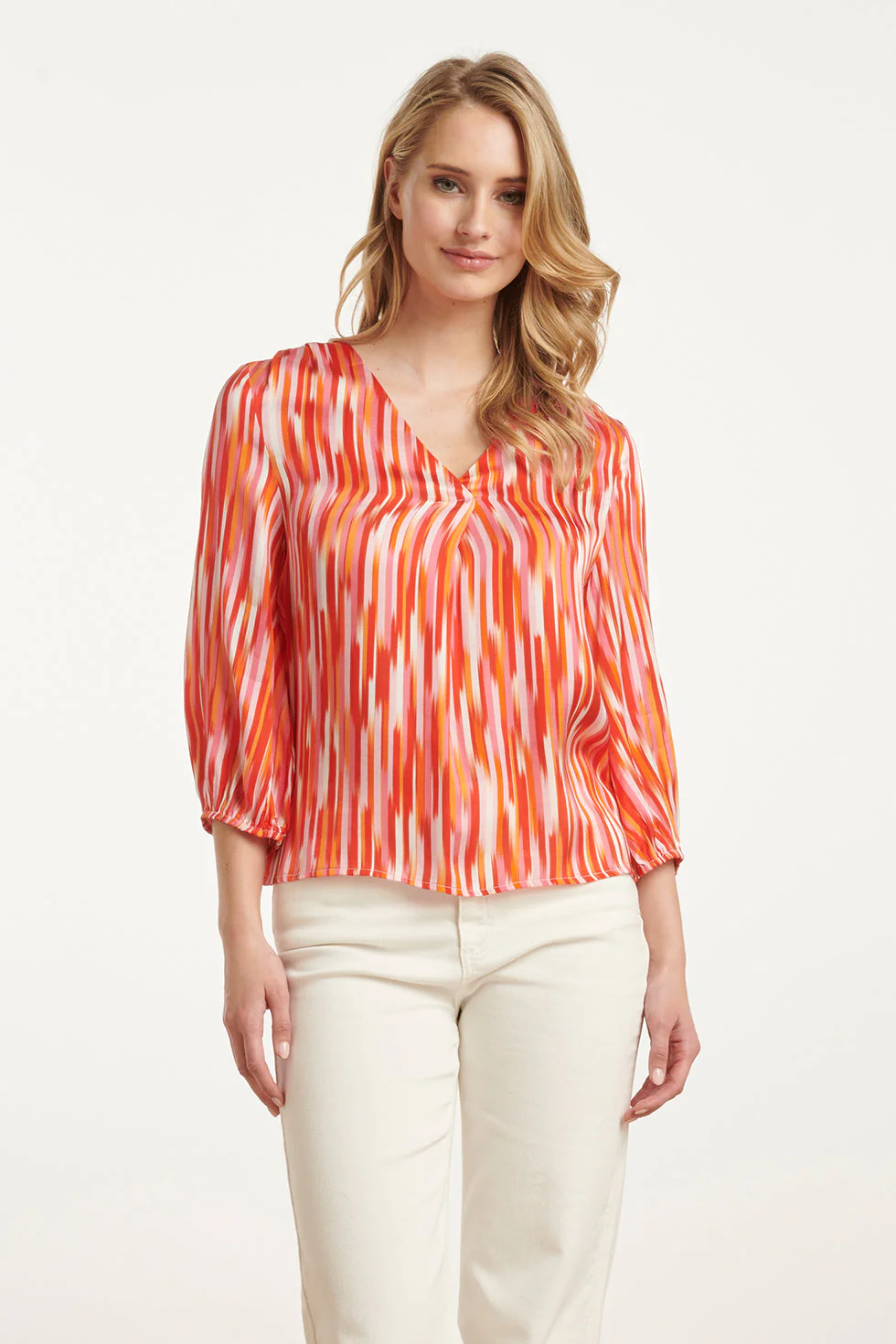 Smashed Lemon 25008 multicolor gestreepte v-hals satijn top