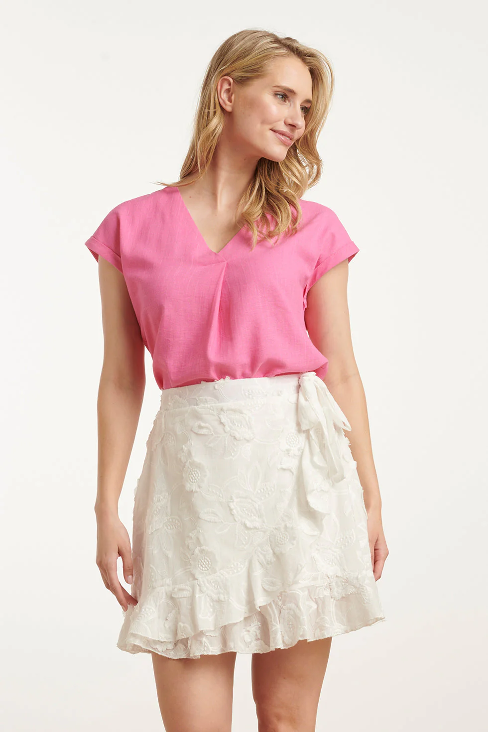Smashed Lemon 25148 roze linnen top met v-hals