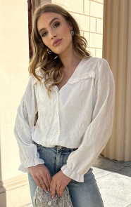 Jurkjes Pofmouwen Blouse Met Ruffle Demi Flower Ecru