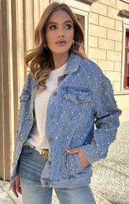 Jurkjes Oversized Denim Jacket Strass Isabeau Blue