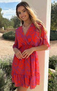Jurkjes V-Hals Print Dress Marrit Oranje Lila