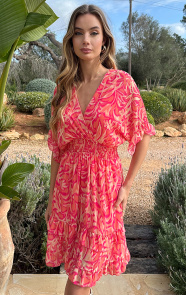 Jurkjes V-Hals Print Dress Marrit Koraal