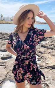 Jurkjes Floral Print Playsuit Sarina Roze Zwart