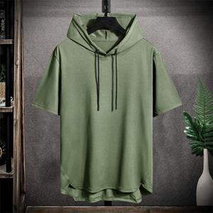 Peace RW Heren zomer groot formaat ademend T-shirt met capuchon Koele en comfortabele tops met korte mouwen Grote maat losse tops met capuchon XXXXL zwart