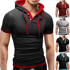 Stefanfgrsd Zomer Herenmode Slim Fit Korte Mouw Tops Effen Kleur Capuchon Spier Casual Basic T-shirt 2XL zwart