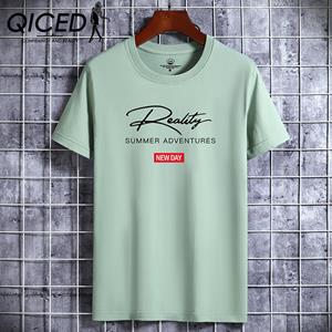 QICED Katoenen T-shirt met korte mouwen Herenmode Losse shirt met halve mouwen Bedrukt meelevend shirt XXL wit