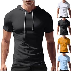 Niubiplus Zomers capuchon T-shirt met korte mouwen voor heren, losse casual sweatshirt L zwart