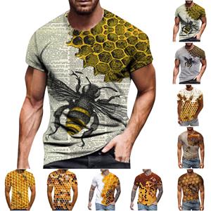 Niubiplus Heren T-shirt met korte mouwen, bedrukt, zomer, ronde hals, top, trend, casual sweatshirt L bruin