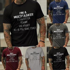 Niubiplus Heren T-shirt Grafische tekst 3D-printen Straat Casual Korte mouw Button-down Bedrukte kleding Basic L zwart