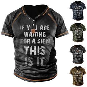 Niubiplus Heren T-shirt T-shirts Grafische tekst Zwart Militair Groen Zwembad Donkergrijs 3D-printen Straat Informeel Korte mouw Button-down Gedrukt Kleding Basic L zwart