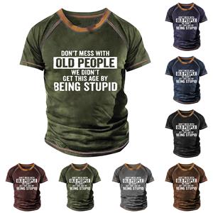 Niubiplus Raglan T-shirt voor heren, retro korte mouw, ronde hals, tops met letterprint L zwart