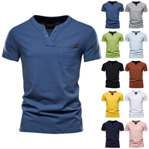 Niubiplus Populair heren nieuw kleur slub katoen V-hals korte mouw T-shirt XL zwart