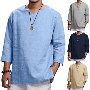 Niubiplus Heren zomer nieuwe katoen en hennep top, comfortabele mode blouse top XXXL grijze kleur