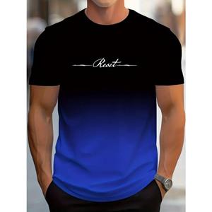 WowClassic Gradient Crew Neck Korte Mouw Alfabet Print T-shirt Casual Weekendkleding voor Mannen en Tieners Vakantie Resorts Lente/Zomer/Herfst XXL rood