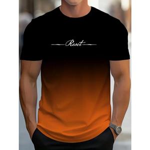 ForYourBeauty Gradient Crew Neck Korte Mouw Alfabet Print T-shirt Casual Weekendkleding voor Mannen en Tieners Vakantie Resorts Lente/Zomer/Herfst S rood