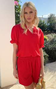 Jurkjes Pofmouwen Smocked Top Clara Rood