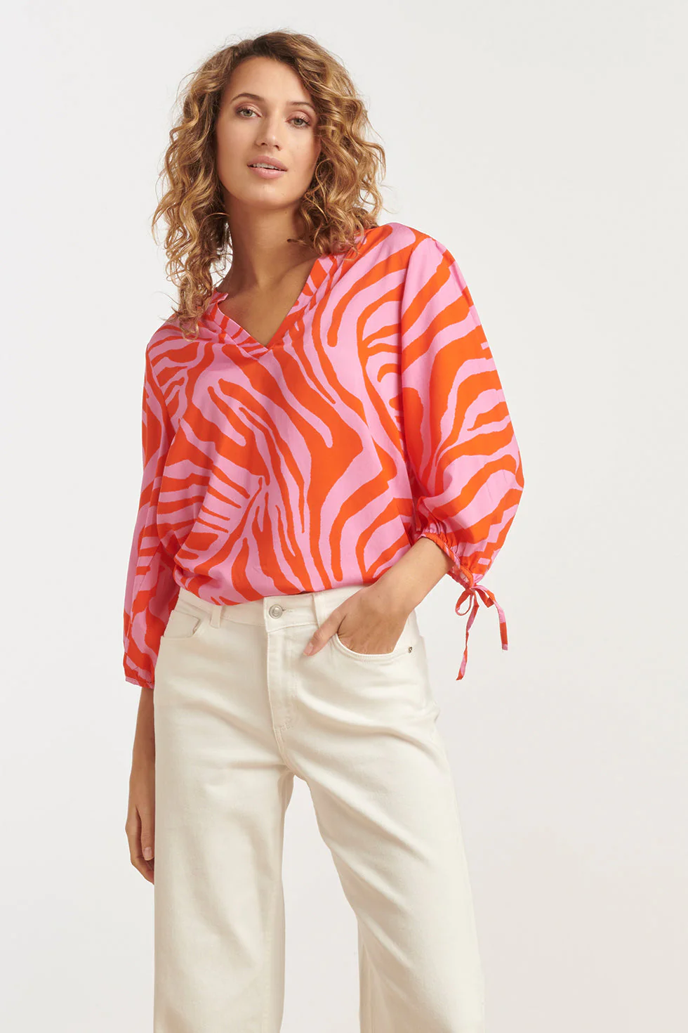 Smashed Lemon 25264 top met dierenprint in roze en oranje