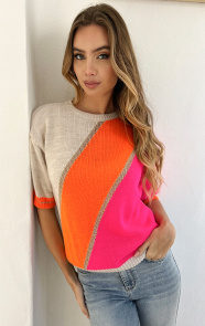 Jurkjes Knitted Lurex Top Ailyn Fuchsia Beige