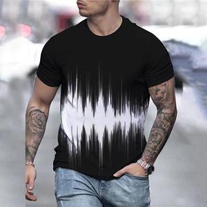 Men look 3D Clothes Heren T-shirt Grafisch 3D O-hals Zwart Wit Strepen Oversized Kleding Casual Dagelijks Top Streetwear Kledingkleding met korte mouwen M