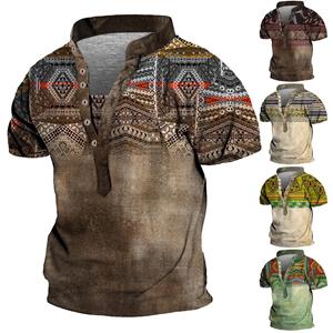 Xingben Four Europese en Amerikaanse heren vintage top digitaal bedrukte tops met korte mouwen XXXL koffie