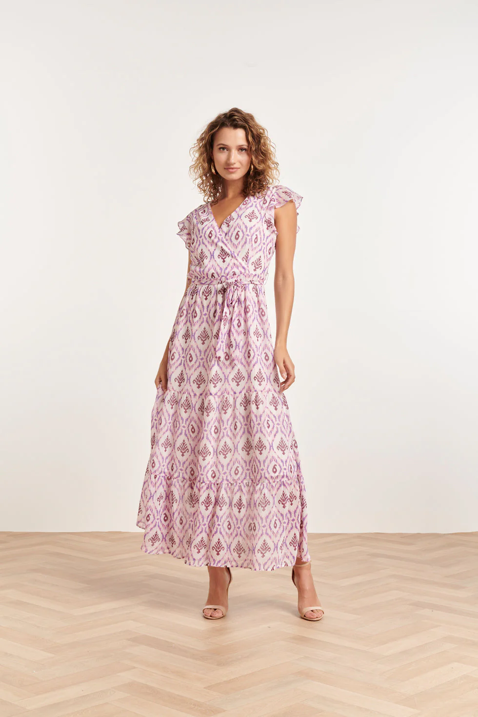 Smashed Lemon 24324 maxi wikkelstijl jurk met vrouwelijke aztekenprint