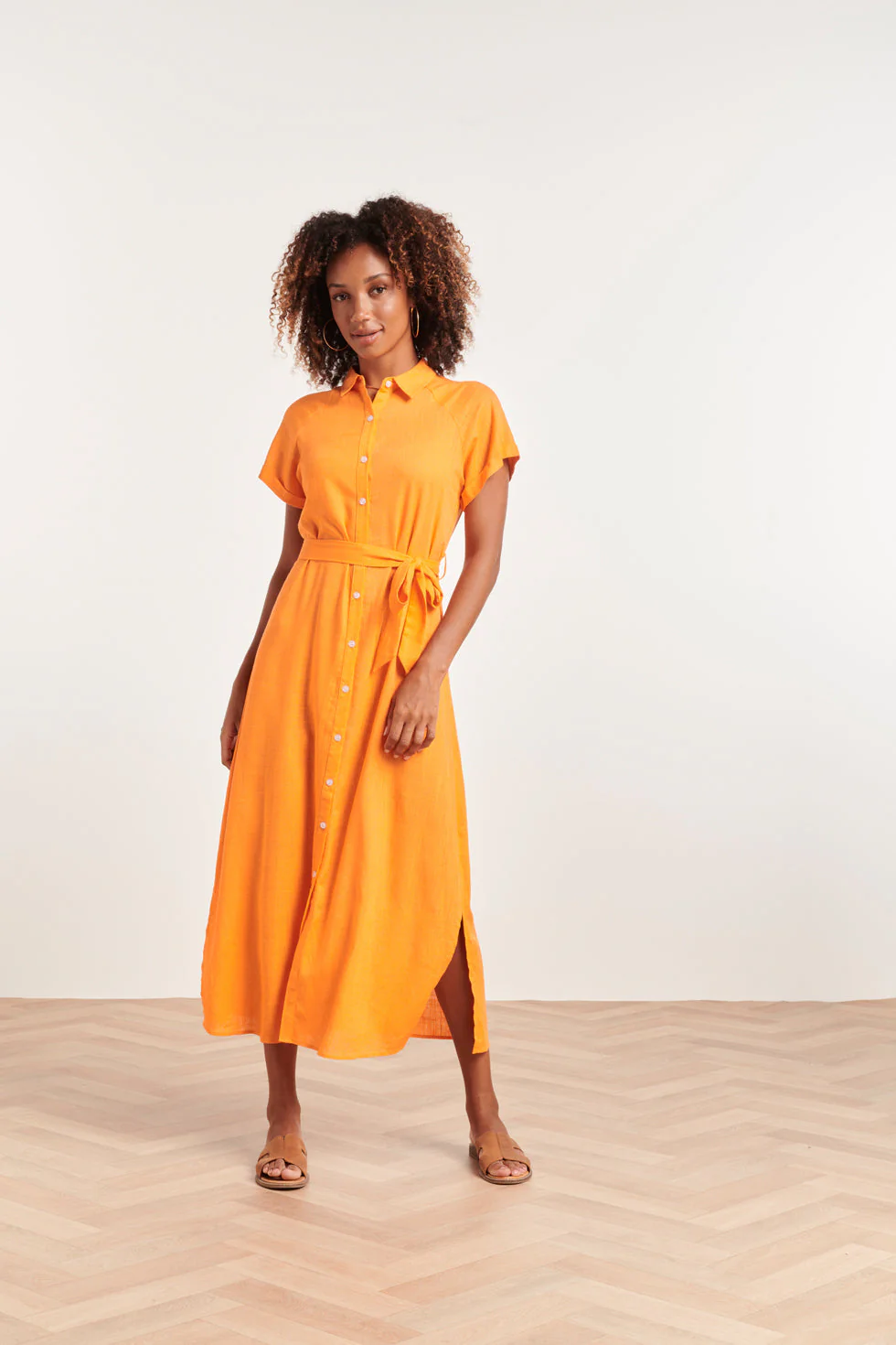Smashed Lemon 24348 oranje ademende zomer shirtjurk
